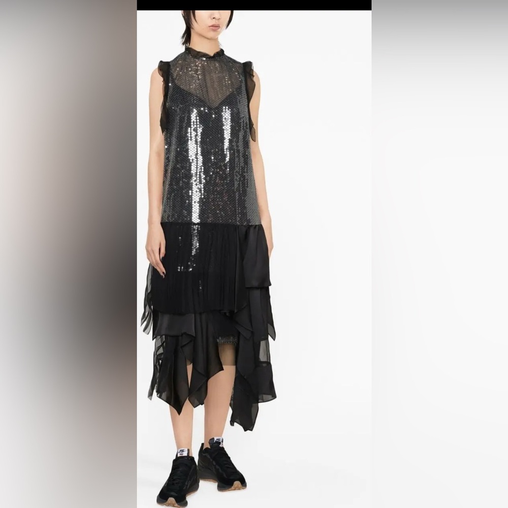Sacai Sequined Asymmetrical Midi Dress